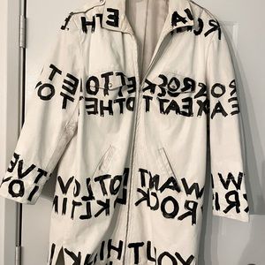 Stephen Sprouse white leather coat with zipper.